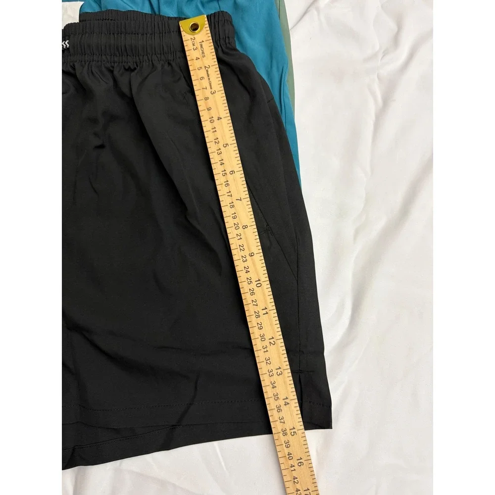 Mens Athletic Gym Shorts Lot of 3 Black Teal Green Zipper Pockets Size M
